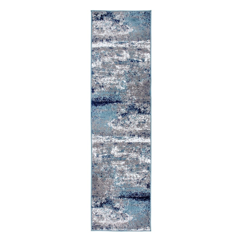 Rugshop Modern Distressed Blue Abstract Runner Rug Bohemian Inspired Watercolor for Hallway, Entryway and Kitchen 2' x 7' - Image 2